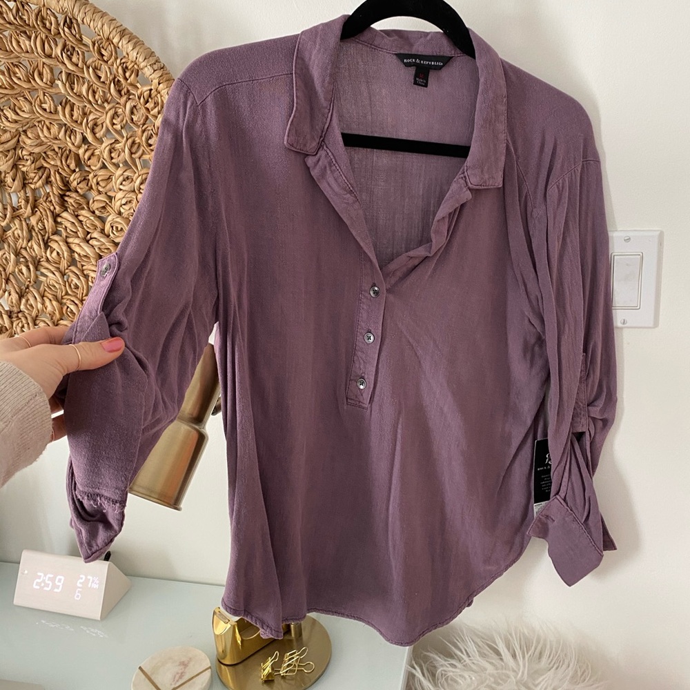 Purple button up shirt. Bock & republic